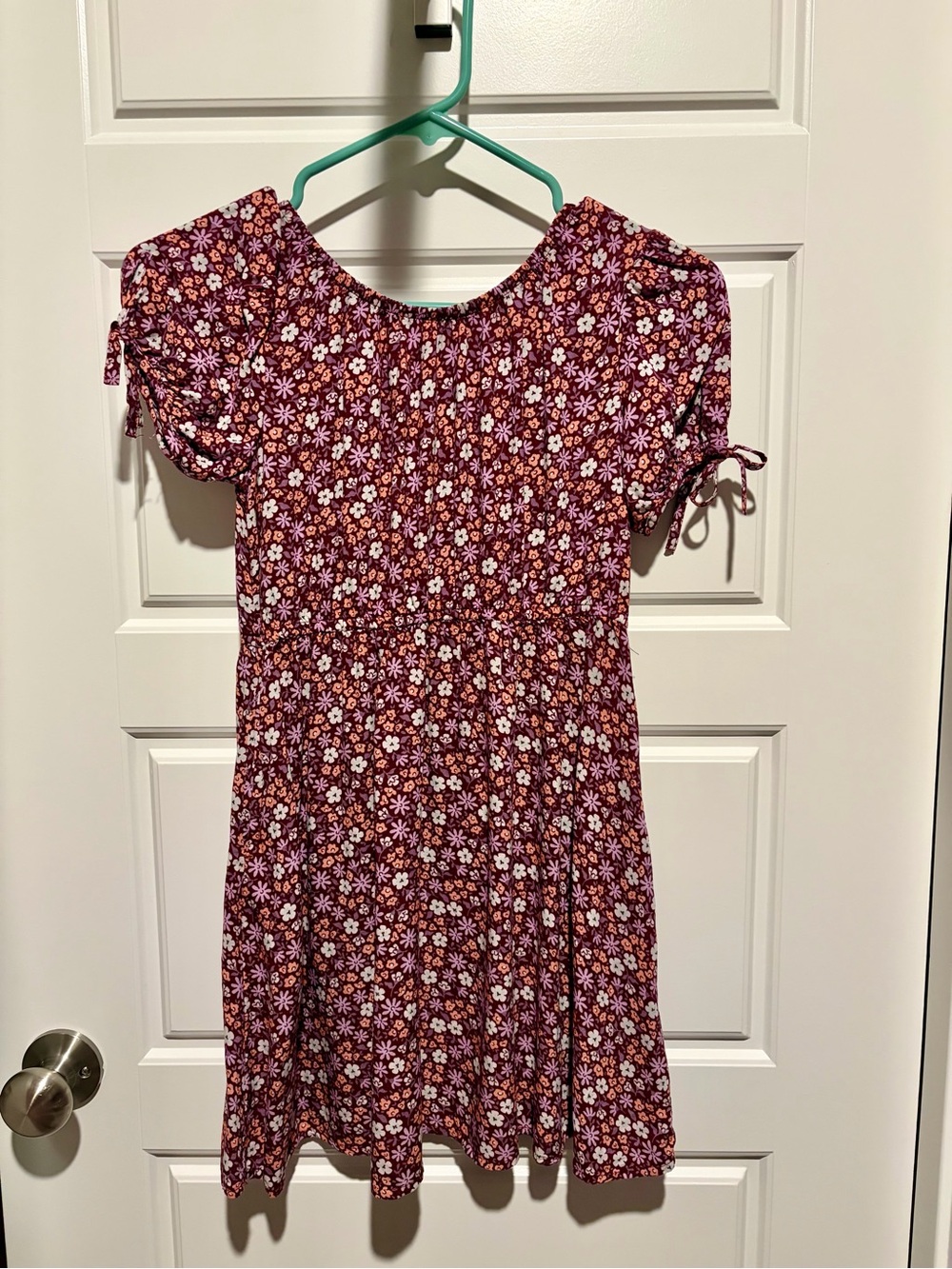 Cat & Jack Maroon Floral Puff-Sleeve Dress + Cardigan